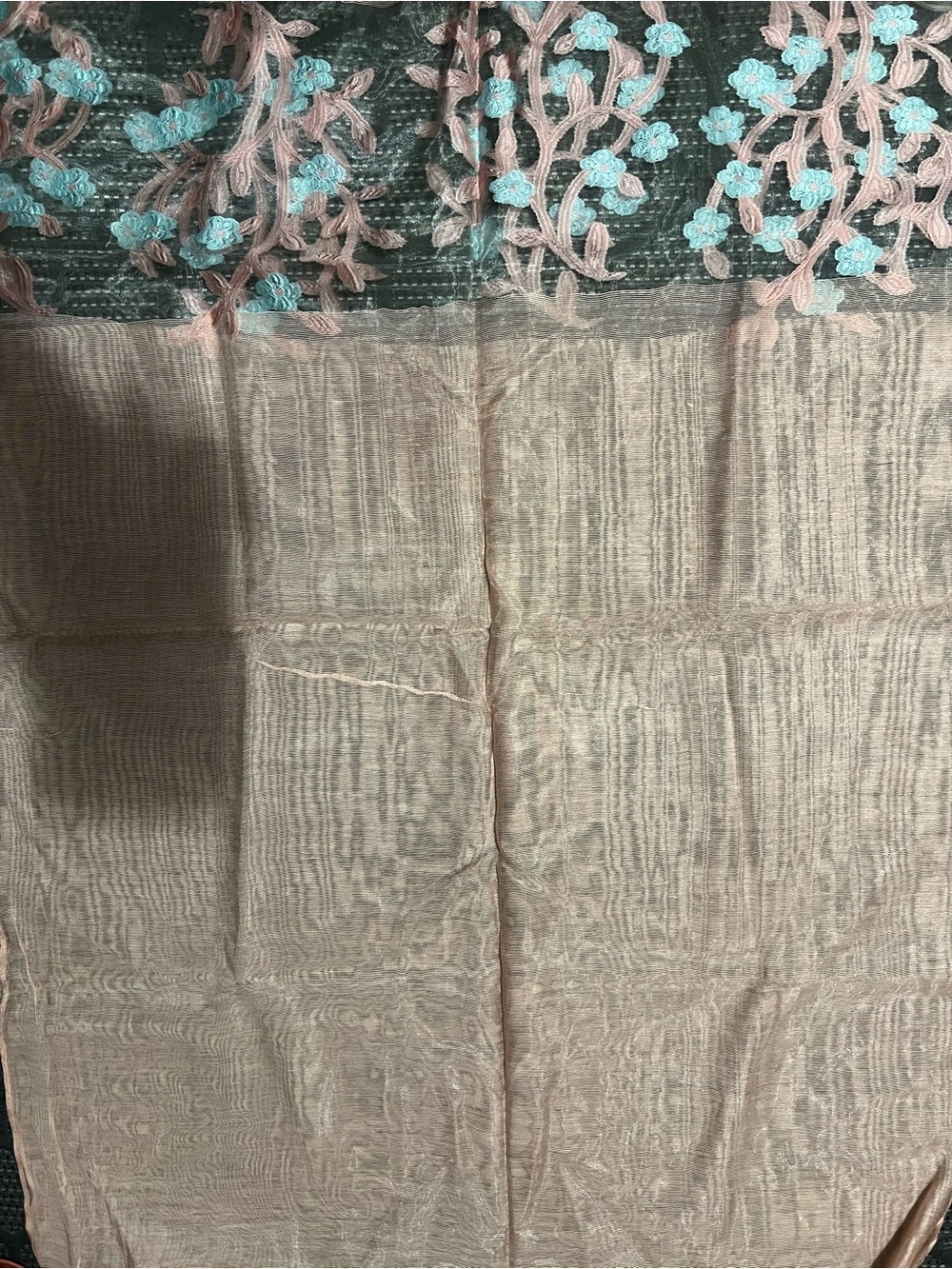 Beige Embroidered Women’s hijab with Aqua Floral Detail